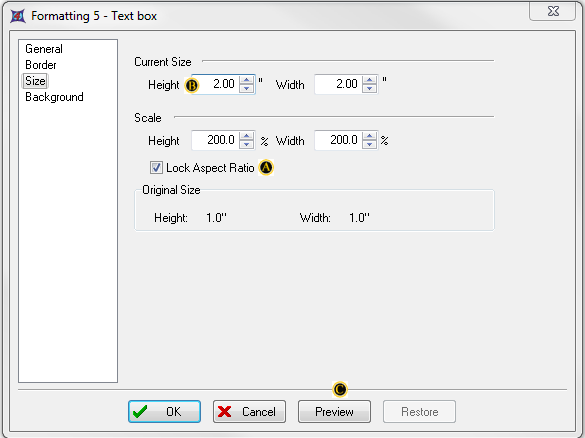 图T5.12  Formatting Text Box Dialog -- Size Category (格式化文本框对话框 - 尺寸类别选项)